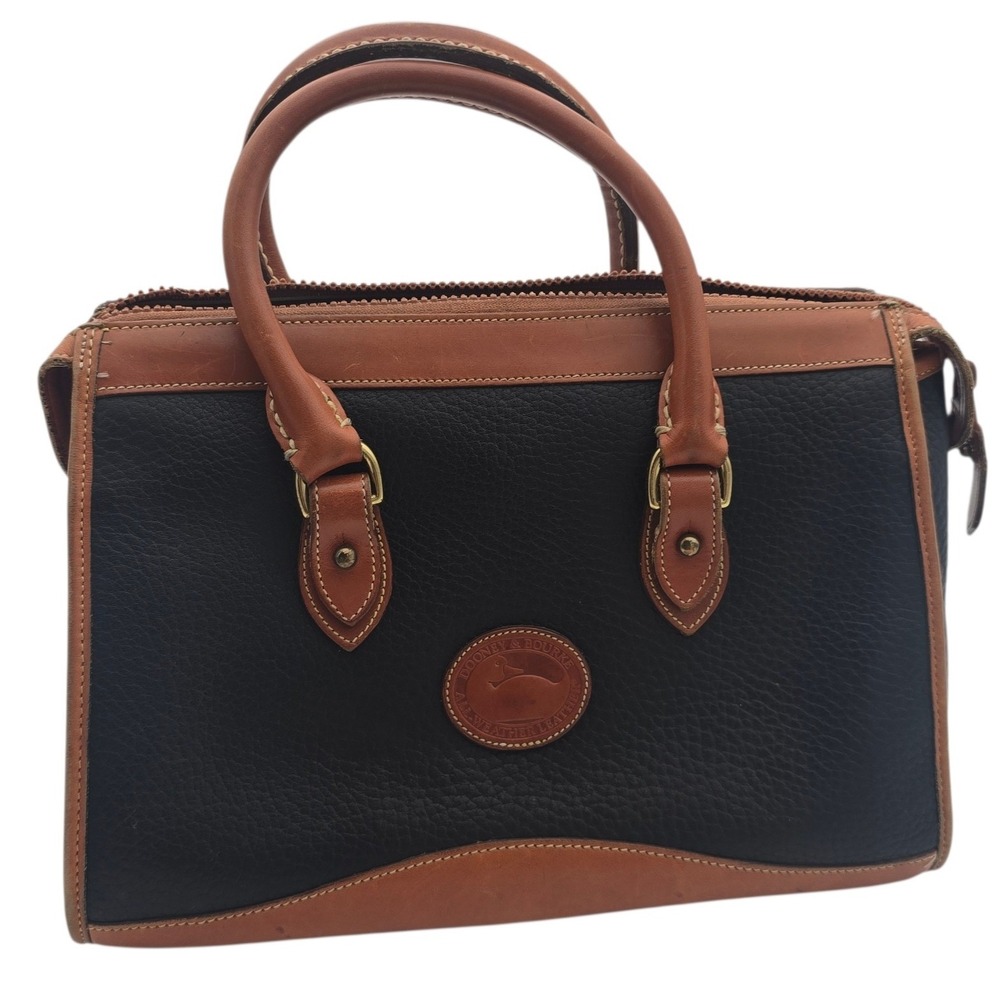 Vintage Dooney Bourke AWL Black Tan Speedy Satchel Bag Purse All Weather Leather
